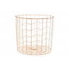 A slender, rose gold wire basket with a wavy design and open structure.