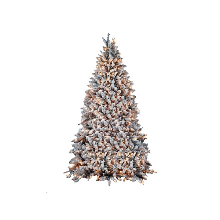 Een kunstkerstboom met sneeuwachtige takken in natuurlijke tinten en warme verlichting.