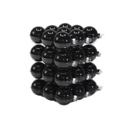 Een stapel glanzende zwarte ballen, netjes gerangschikt in een drie-dimensionale structuur.