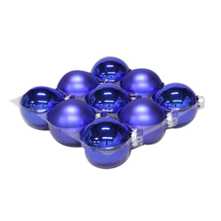 A cluster of glossy blue spheres arranged in a tray, reflecting light elegantly.