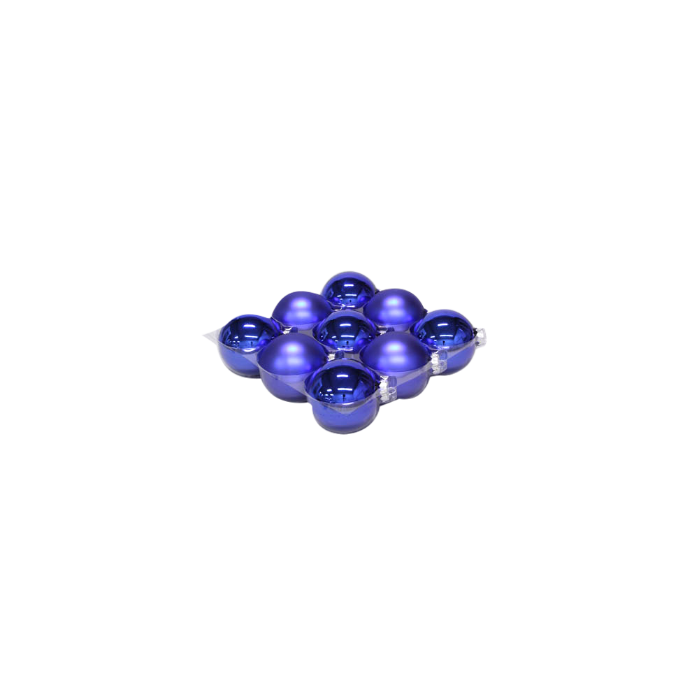 A cluster of glossy blue spheres arranged in a tray, reflecting light elegantly.