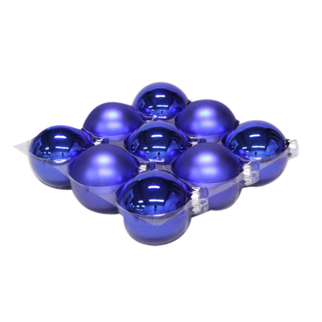A cluster of glossy blue spheres arranged in a tray, reflecting light elegantly.