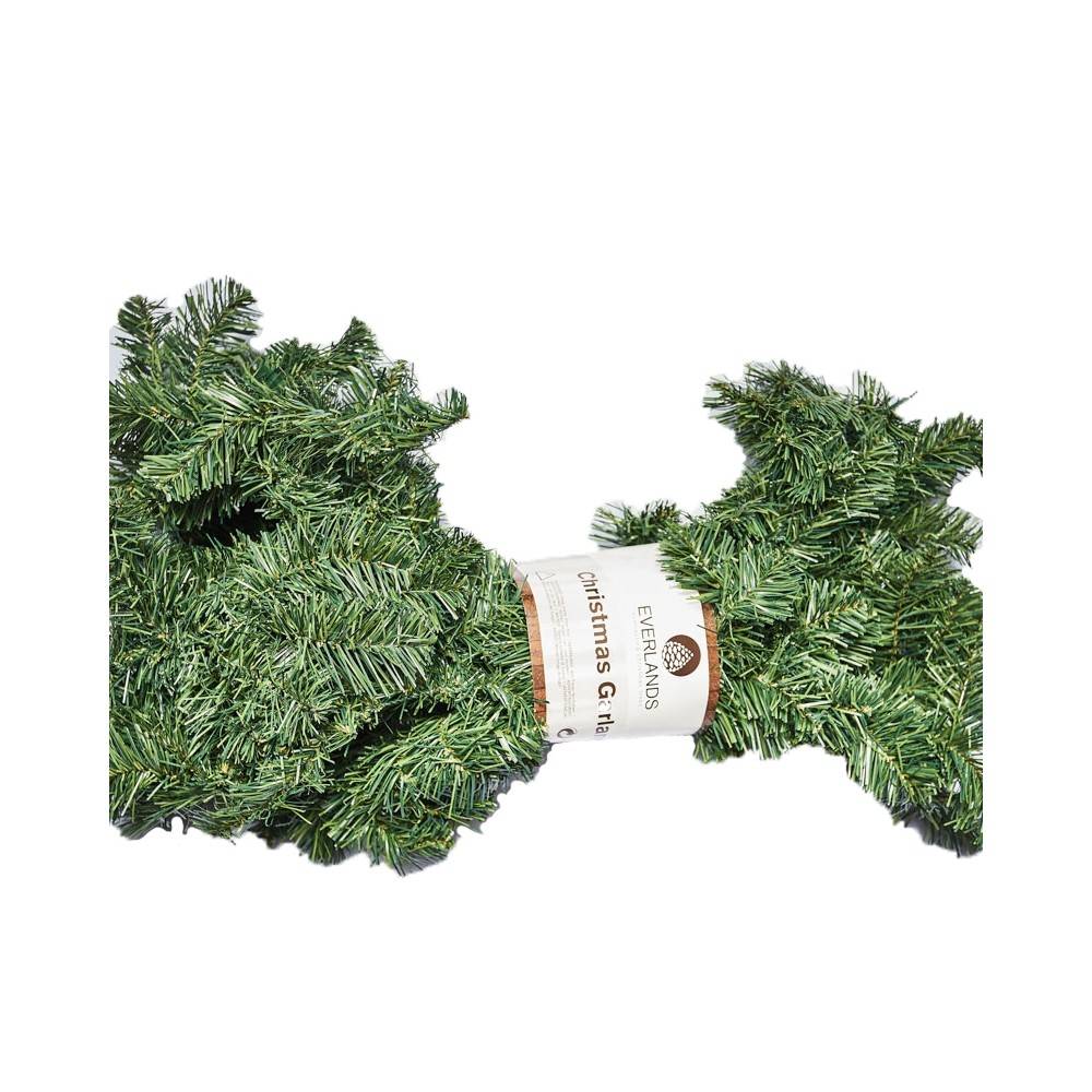 A lush green artificial garland with a textured, needle-like appearance.