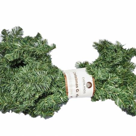 A lush green artificial garland with a textured, needle-like appearance.