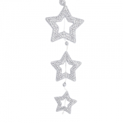 Three shimmering silver star-shaped pendants adorned with sparkling crystals.