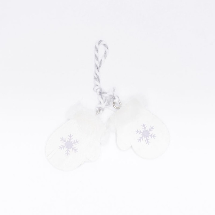 Transparante wanten met een sneeuwvlok, hangend aan een touwtje. Winterse charme.