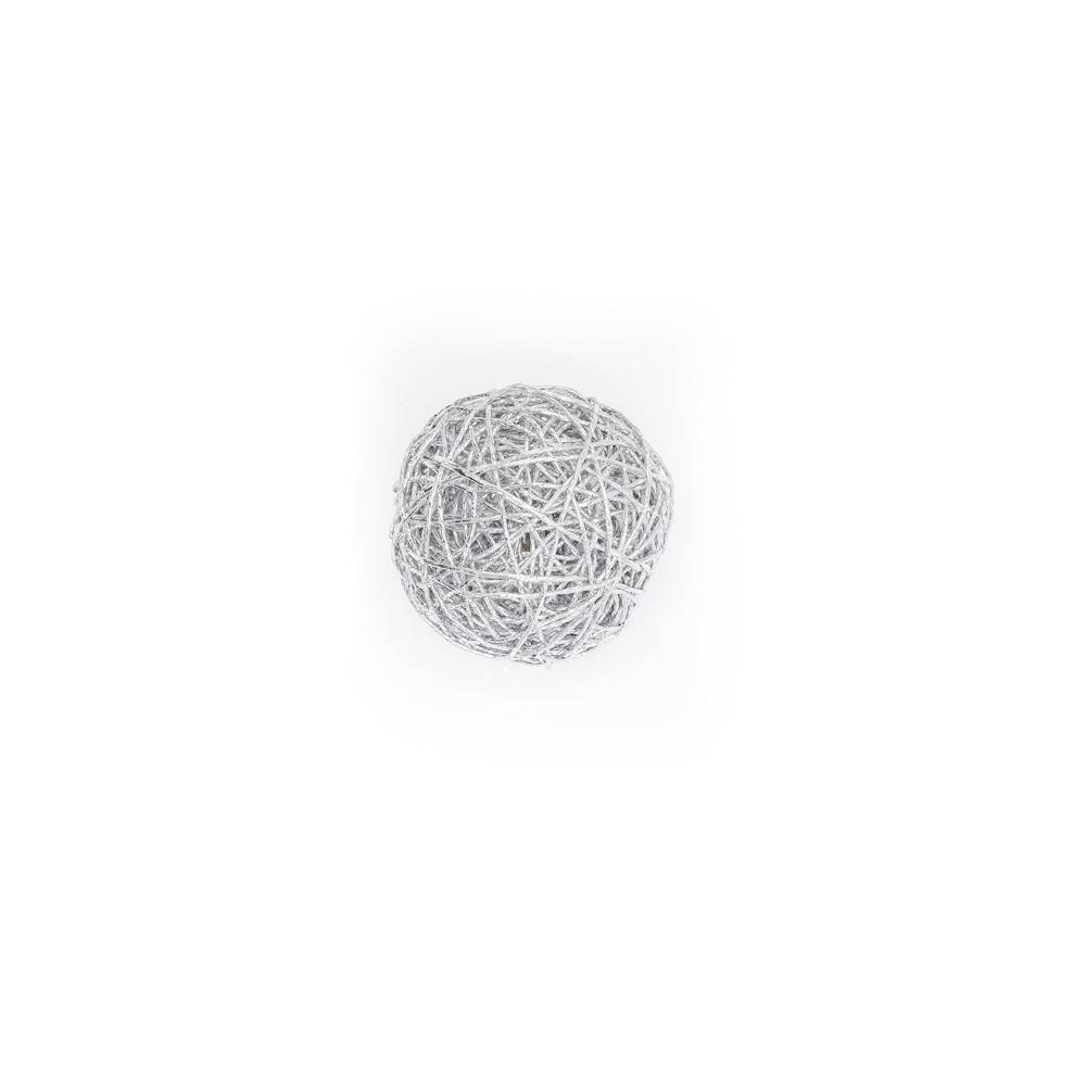 A textured, spherical ball made of thin, intertwined white strands.