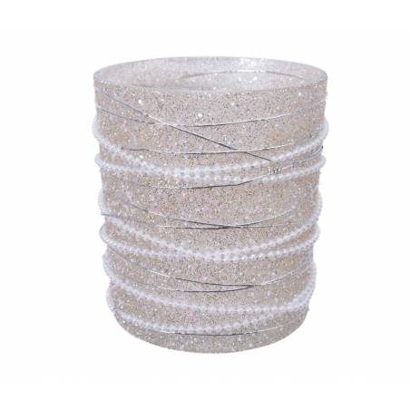 A stack of shimmering, clear, glittery bands with a delicate, sparkling finish.