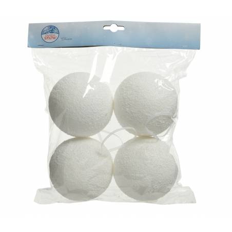 Vier witte styropor ballen in een transparante verpakking, met een lichte textuur.