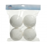 Vier witte styropor ballen in een transparante verpakking, met een lichte textuur.