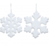Two white snowflake-shaped ornaments with a soft, textured appearance.