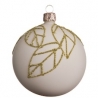 A matte white ornament adorned with delicate golden leaf designs.