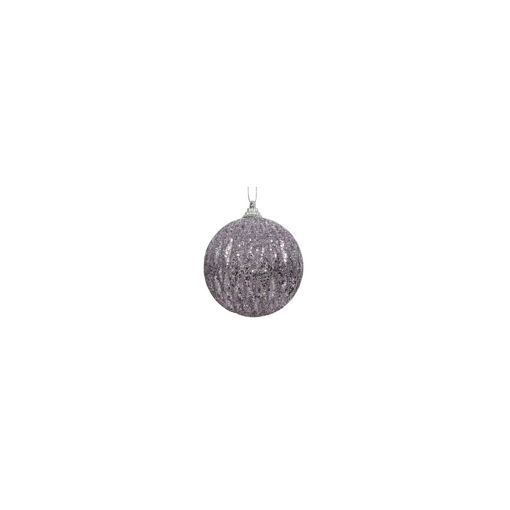A shimmering purple ornament covered in sparkling glitter, reflecting light beautifully.