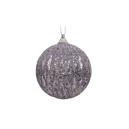 A shimmering purple ornament covered in sparkling glitter, reflecting light beautifully.
