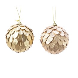 Gouden kerstballen met schubachtige schilfers, glanzend en feestelijk, perfect voor decoratie.