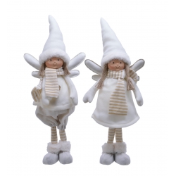Two whimsical dolls with white outfits, pointy hats, and angelic wings, exuding a cozy charm.