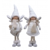 Twee schattige engeltjes in witte kledij met grote hoed en vleugels, vrolijk en winterachtig.