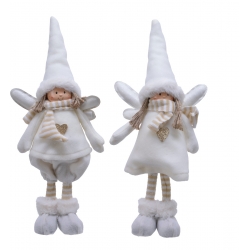 Schattige, witte elfjes met hoed en zachte stof, in een winterse sfeer.