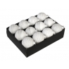 A box of 15 elegant white and silver-striped Christmas ornaments.
