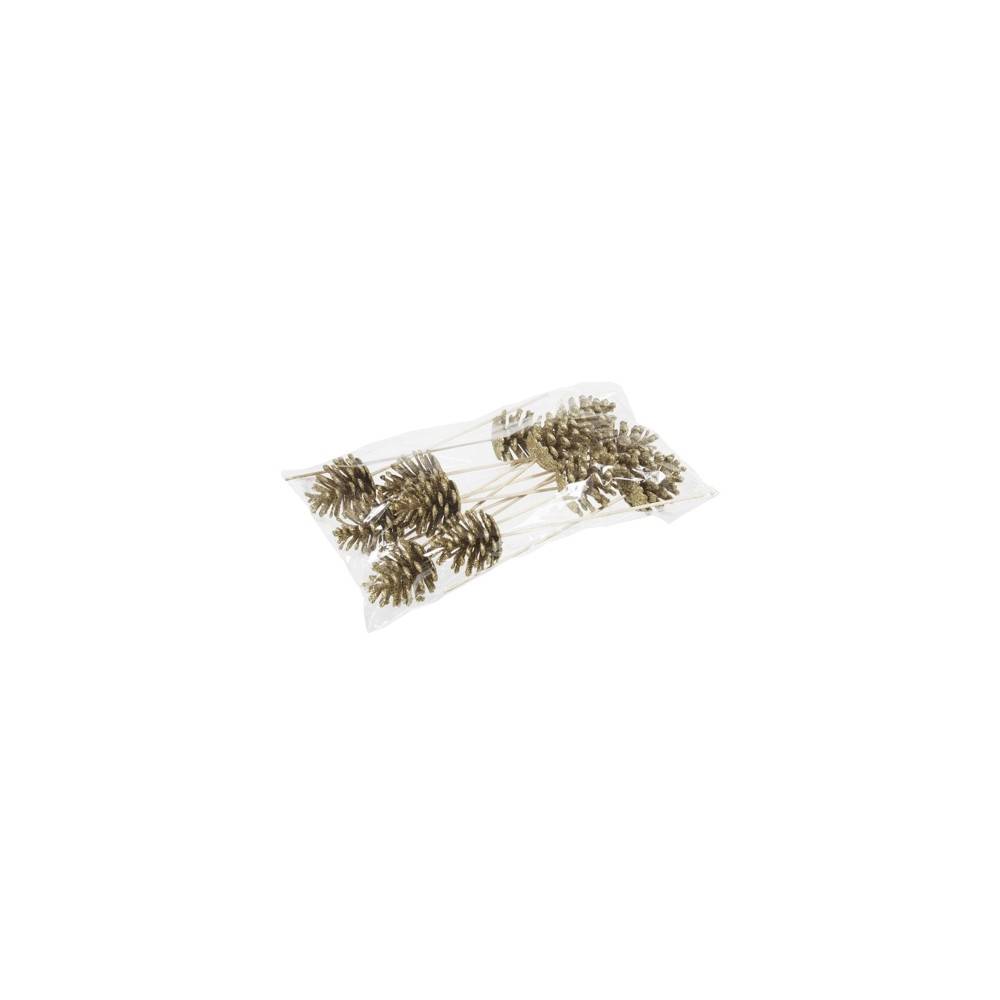 A clear bag containing decorative pinecone stems in earthy tones.