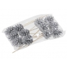 A clear bag holds decorative silver pinecone picks on thin wooden stems.