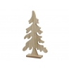 A simple wooden Christmas tree silhouette with a natural finish and cut-out branches.