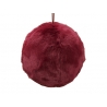 A soft, round ornament in deep burgundy, resembling plush fur.