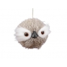 A soft, round, fluffy owl ornament with large eyes and a small beak.