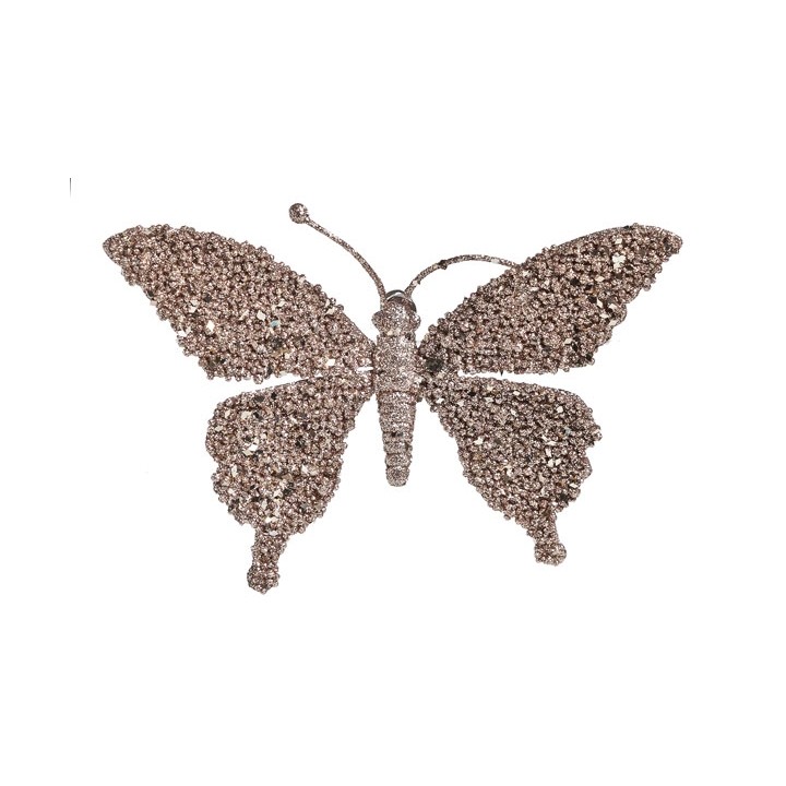 Glinsterende vlinder van lichte, metallic steentjes met gedetailleerde vleugels.