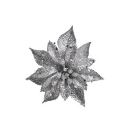 Glanzende, zilveren bloemenbladeren met sprankelende glitters, elegant en feestelijk.