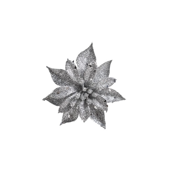 Glanzende, zilveren bloemenbladeren met sprankelende glitters, elegant en feestelijk.