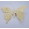A delicate white butterfly crafted from textured materials, featuring soft, rounded wings.