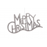 Sparkling zilveren tekst in speelse letters: "Merry Christmas", met een golvende onderrand.
