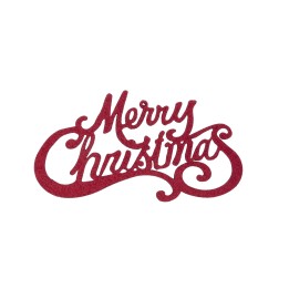 Rode glinsterende tekst met sierlijke letters, woorden "Merry Christmas" in een speelse stijl.