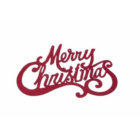 Rode glinsterende tekst met sierlijke letters, woorden "Merry Christmas" in een speelse stijl.