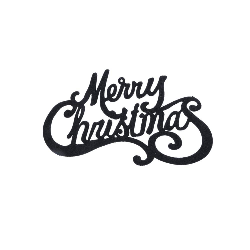 Zwarte, sierlijke tekstvorm met de woorden "Merry Christmas" in een feestelijke stijl.