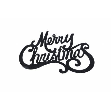 Zwarte, sierlijke tekstvorm met de woorden "Merry Christmas" in een feestelijke stijl.
