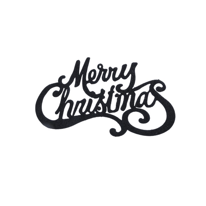 Zwarte, sierlijke tekstvorm met de woorden "Merry Christmas" in een feestelijke stijl.