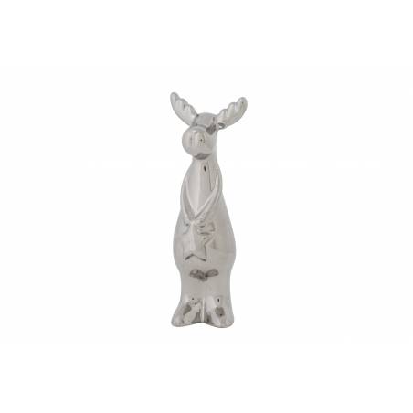 Glanzende, witte keramische eland met een speelse houding en gedetailleerde hoorns.