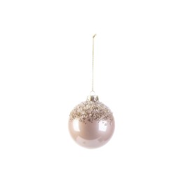 Gouden glanzende kerstbal met een sprankelende bovenrand en een delicate hangketting.