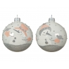 Twee kerstballen met een sneeuwman en schattige details in pastelkleuren en glitters.