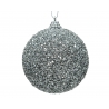 A shimmering silver ornament covered in sparkling glitter, reflecting light beautifully.
