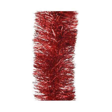 A vertical strand of shiny red tinsel, reflecting light with a festive sparkle. A vertical strand of shiny red tinsel, reflecting light with a festive sparkle.