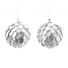 Two shimmering silver ornaments adorned with overlapping, scale-like sequins.