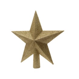 Gouden, glinsterende ster van karton met vijf punten, stijlvol en feestelijk.