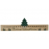 A wooden Christmas countdown calendar with a green tree and festive decorations.