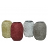 Four glittery vases in gold, red, silver, and dark gray, elegantly twisted in shape.