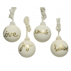 4 White glass baubles with...