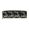 A sleek black wall hook with four shiny reindeer figurines as hooks.