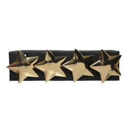 Zwart haaraccessoire met vier glanzende gouden stervormige versieringen.